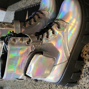 Iridescent  boots with zippered pouch